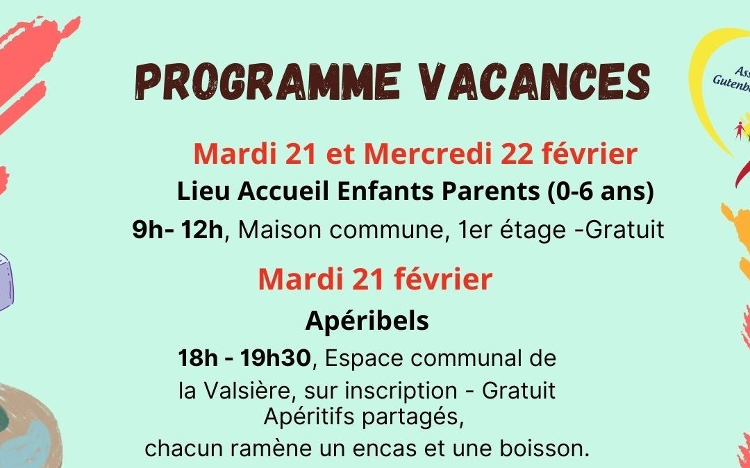 Programme des vacances du 20 au 25 février